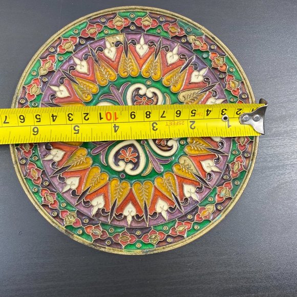 Vintage Ornate Enamel & Bronze Wall Ornament Plate, Smaltotex, Boho Chic Decor, - Picture 5 of 10